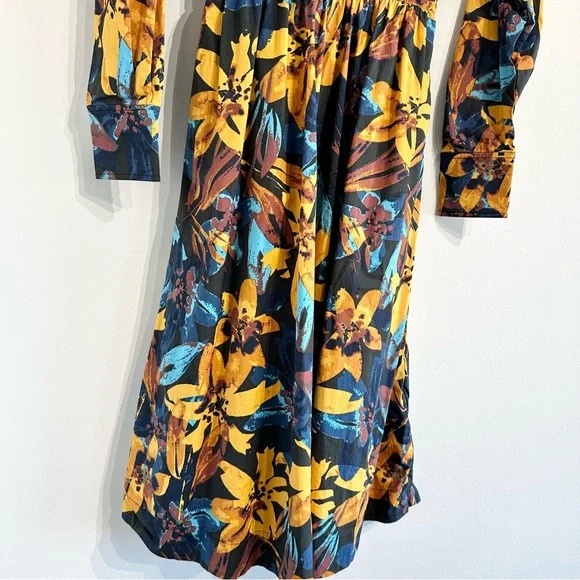 Marissa Webb Lily Floral Shirtdress long sleeve poplin cotton v-neck midi - Picture 8 of 13